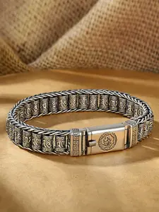 Handmade Buddhist Bead Bracelet for Men with Six-Character Mantra Engraved Adjustable Lucky Charm Retro Spiritual Accessory Elegant Jewelry Bracelet Adjustable Bracelets