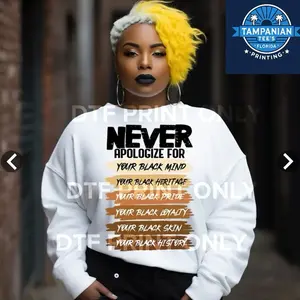 Never Apologize for Black Mind DTF TRANSFER ONLY