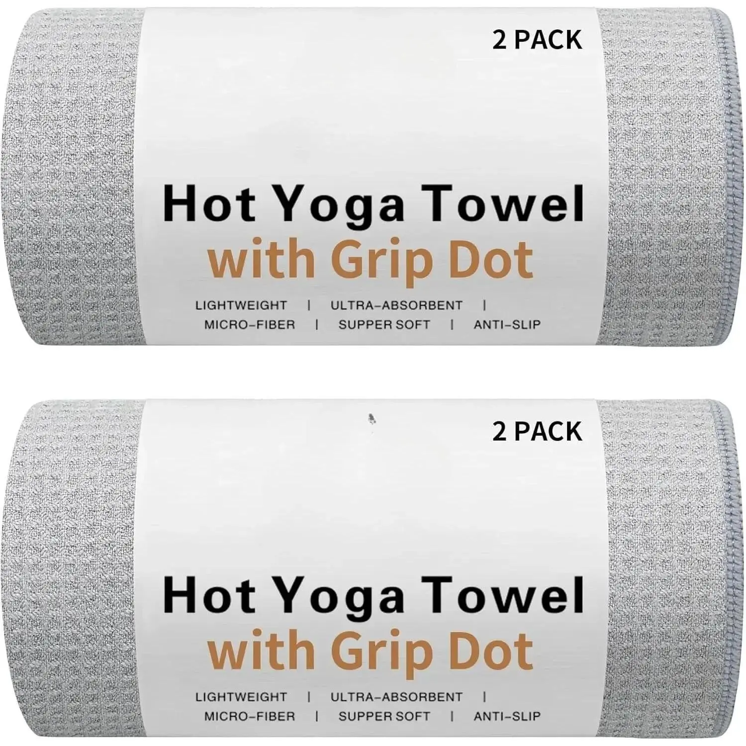 2 Pack Hot Yoga Towel with Grip Dot，Stickyfiber Yoga Mat Towels Non Slip for Hot Yoga,Absorbent Microfiber Sweat Anti-Slip Cover,Bikram,Pilates,Exercise,Fitness