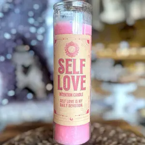 Self Love Candle Celestial Circle 7 Day Intention Candle for Courage Empowerment Spell Ritual Handmade with Herbs & Gemstones