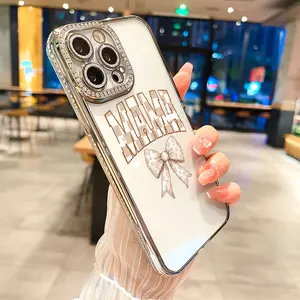 MAMA BOW  luxury rhinestone decor phone case for iPhone 17 17Air 17Promax16 15 14 13 12  plus pro Max shockproof camera protector cover