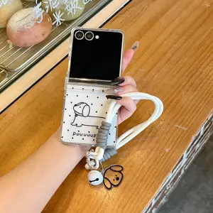 Polka Dot Dog Hinge Phone Case with Lanyard, Fits Samsung Galaxy Zflip7 Zflip6 Zflip5 Zflip3 4, Cute Design, Durable Material