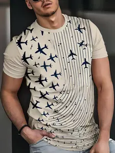 Original Fashion Streetwear Casual Classic Men's Short Sleeve T-Shirt Top, Round Neck, All over Print, Fitted, Polyester Fiber, All Seasons