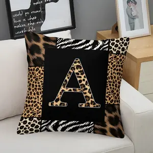 Leopard and Letter Print Throw Pillow, Retro Fashion Decorative Pillow, Soft Square Cushion with Zipper Closure, Ideal for Sofa, Living Room and Bedroom Decor, Perfect Gift for Trendy Youths