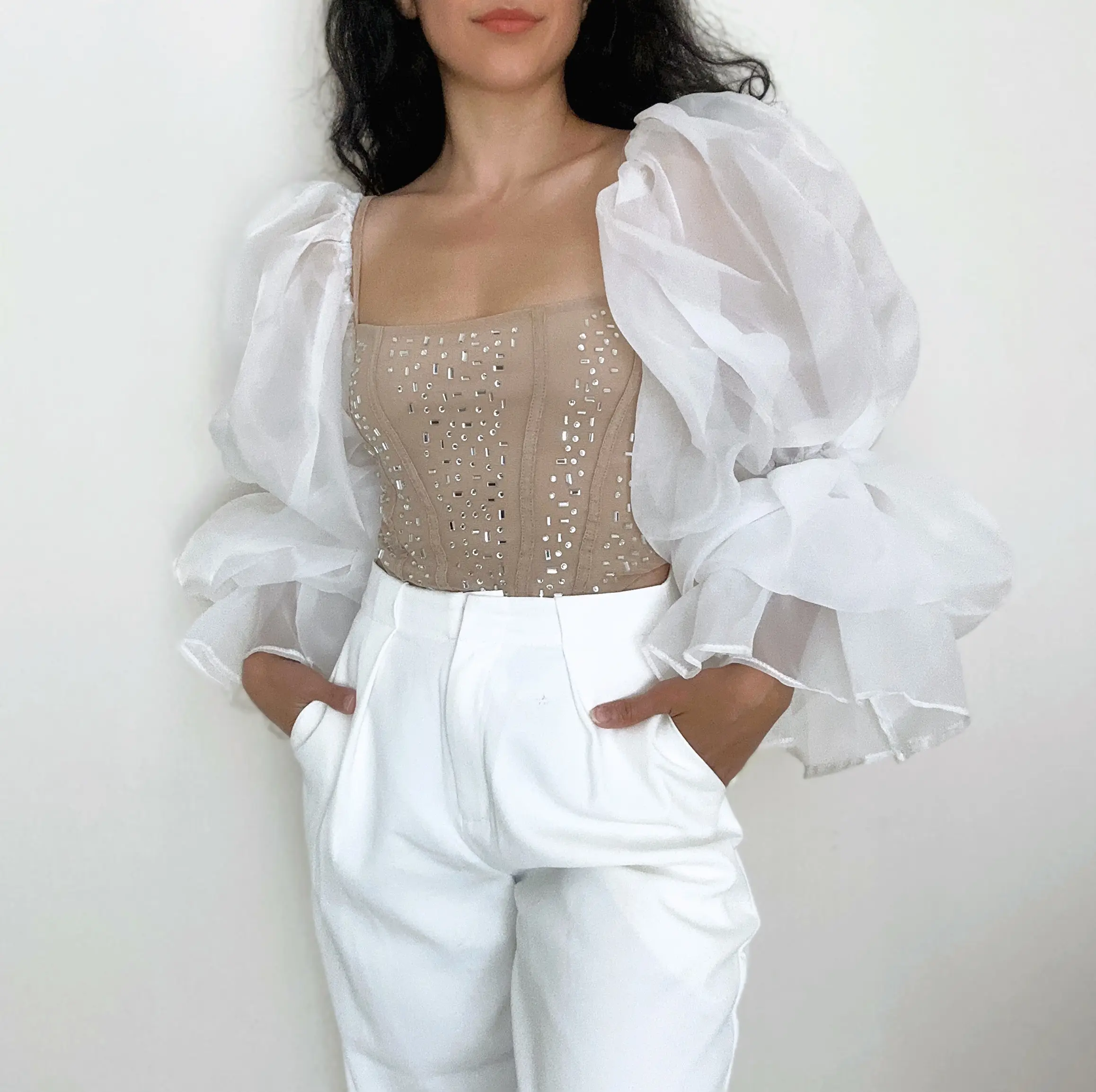 Voluminous Puffy Organza Sleeves, Sheer Organza Puffy Sleeves, Cloudlike Organza