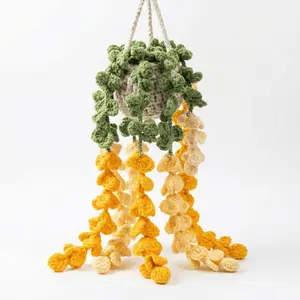 1PC Aesthetic Boho Crochet Hanging Succulent Plant, Handmade Car Mirror Decor & Home Office Window Ornament, Ideal Gift for Mother's Day Birthday Christmas New Car Owner