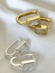 Fashion Geometric Design Rectangle Hoop Earrings for Women and Men Synthetic Zirconia Personalized Stackable Clip Earrings Party Accessories, Wedding Engagement Anniversary Valentine's Day Gift