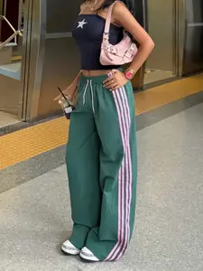 Women's Fashion Casual Pants, Loose Fit Colorblock Striped Sweatpants, Comfortable High Waist Joggers for Daily Wear, Casual Street Trousers