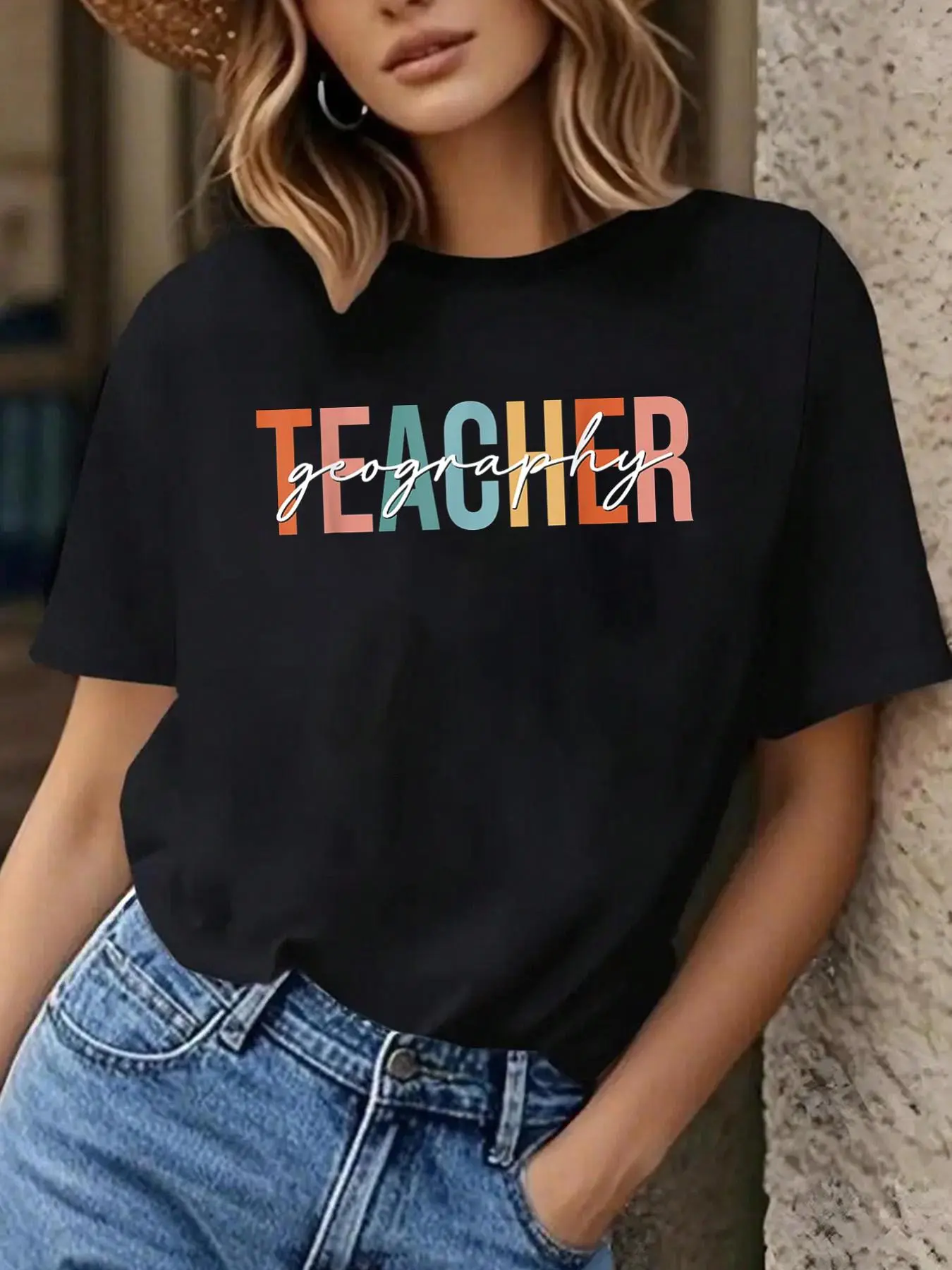 100% Cotton Unisex Boho Retro Vintage Geography Teacher Back To School T-Shirt, Women Graphic T Shirts T-Shirt Top
