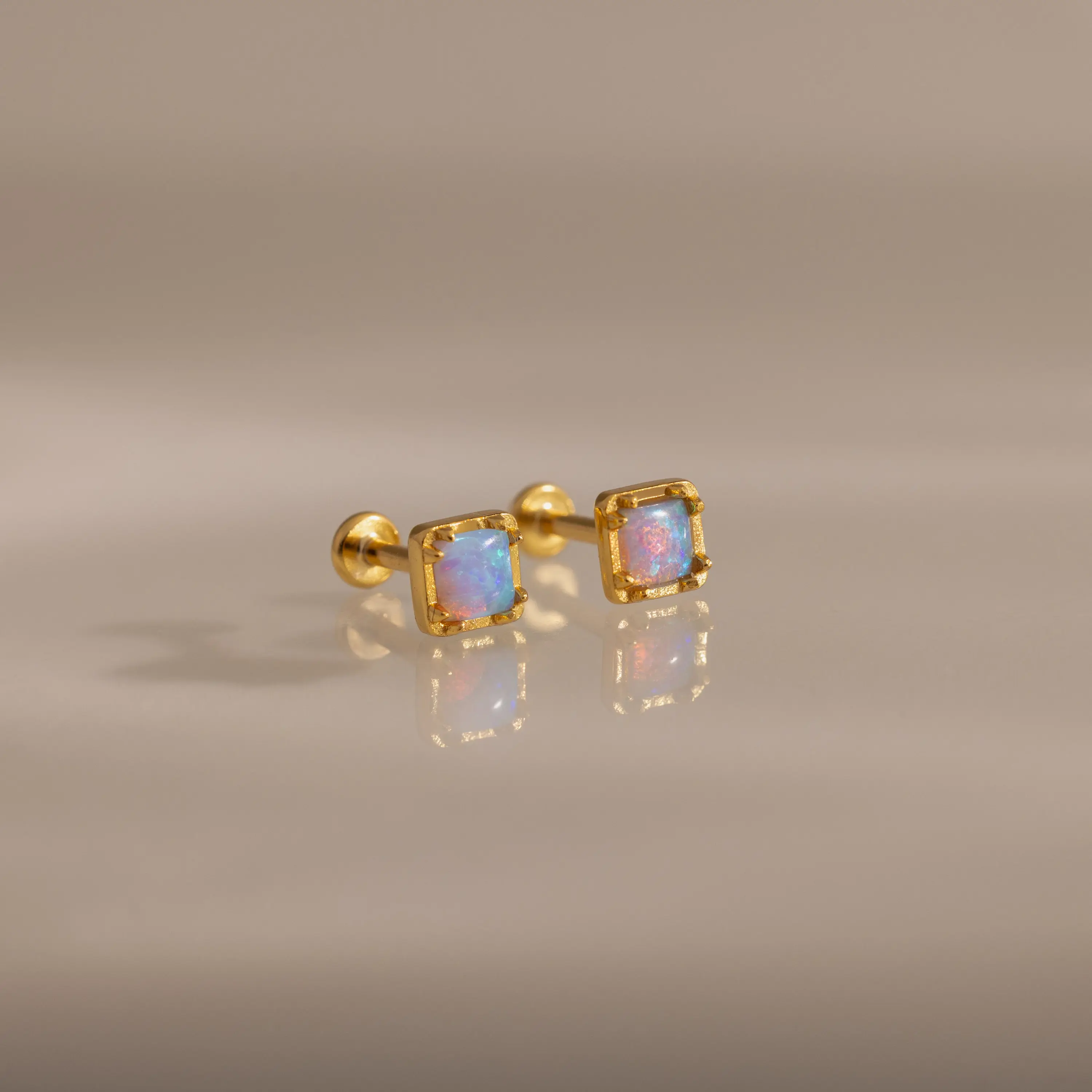 Blue Opal Prism Flatback Studs by Caitlyn Minimalist - Dainty Geometric Gemstone Stud Earrings - Opal Jewelry - Daughter Gift