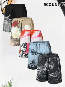 Men's Floral & Skeleton Print Boxer Briefs, Regular Fit Casual Comfy Breathable Short-leg Underwear for Daily Wear, Men's Underwear for Summer