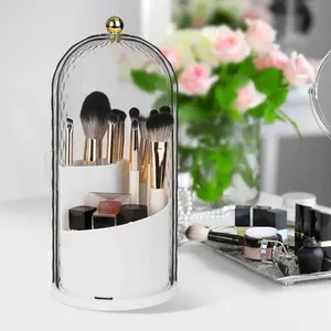 Waterproof Rotating Beauty & Toothbrush Organizer — Features a dustproof makeup brush cylinder and a three-compartment toothbrush holder; suitable for bathroom countertops, vanity tables, and narrow spaces, and designed specifically for efficient storage.
