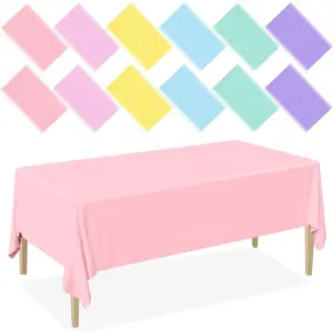 12 Pack 54x108 Inch Disposable Rainbow Pastel Plastic Rectangle Table Cover for Birthday Wedding Baby Shower Party Decoration