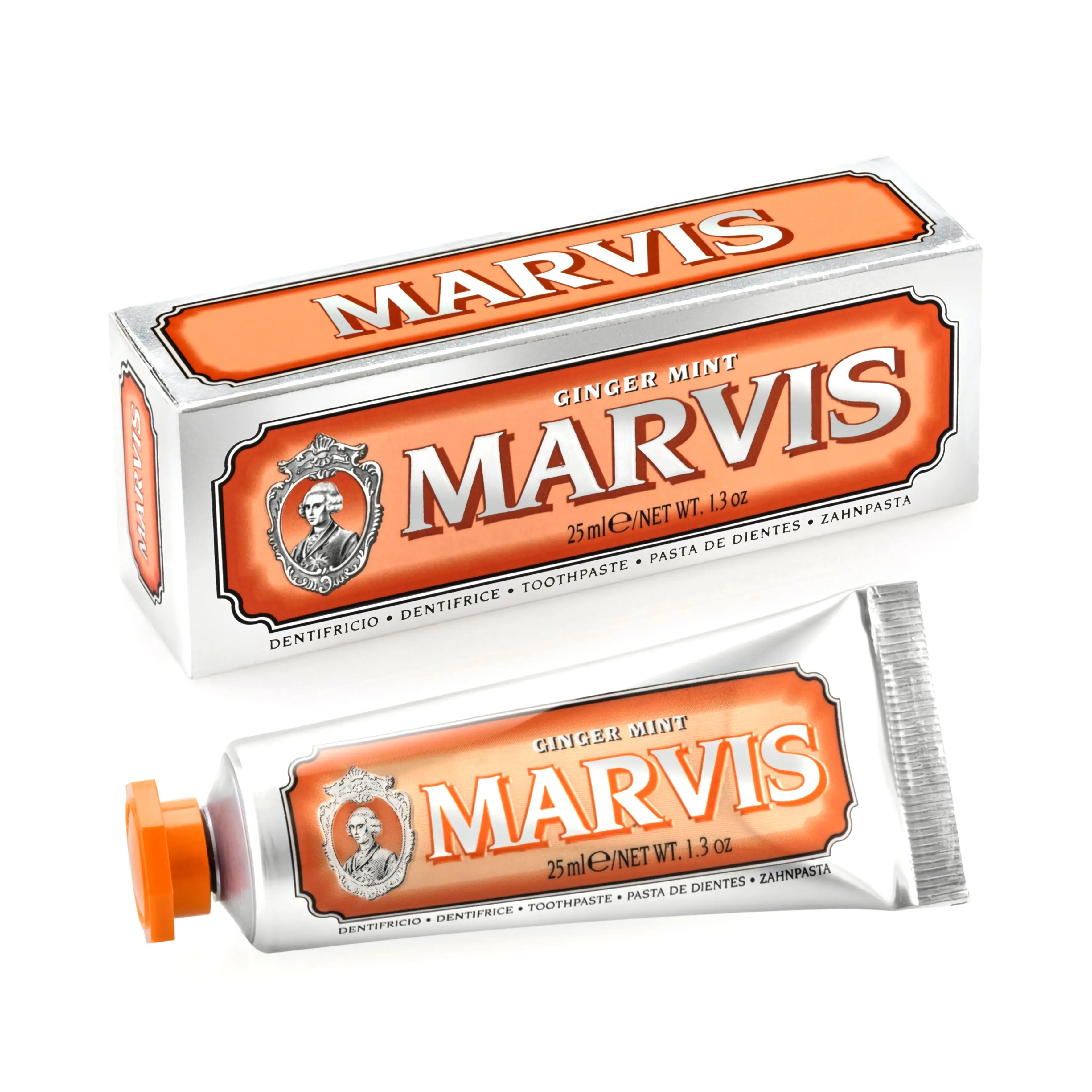 Marvis Ginger Flavor Toothpaste - 25ml, Vegan Gentle Dense Formula, Effective Whitening, Cavity Repair, Fluoride for Healthy Teeth, Daily Plaque Cleaning, Compact for Smokers, Freshness, Oral, Gluten Free, Toothpastes, Mint, Organic, Cruelty Free, Gel For