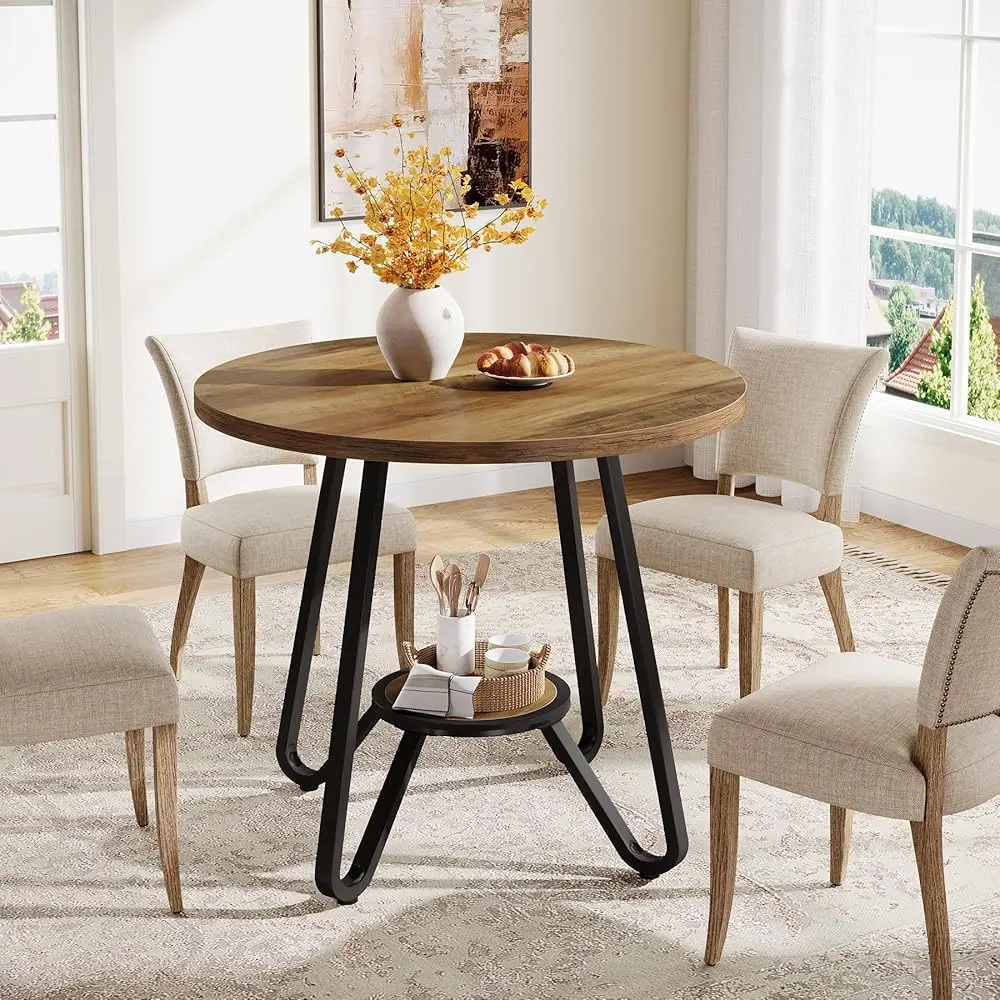 Tribesigns 31.5" Round Dining Table, Industrial Style, Small Kitchen & Dining Room Desk with Metal Base, Fits Apartments & Small Spaces Tribesigns 31.5" Round Dining Table, Industrial Style, Small Kitchen & Dining Room Desk with Metal Base, Fits Apartments & Small Spaces
