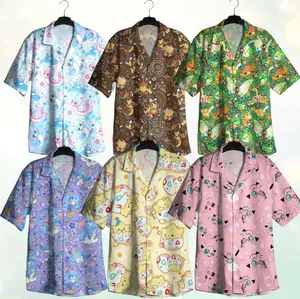 Retro Creature Pattern Button Up Shirt, Vintage Cartoon Inspired Casual Summer Wear #tropicalshirt #graphicstyle #streetwear #summerlook #fyp