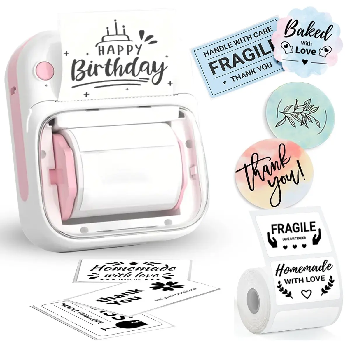 Portable Mini Label Printer, Thermal Label Maker, Label Printing, Inkless Thermal Printer, Shipping Label Printer for Home, Kitchen, School, Office, Clothing, Supermarket, Jewelry, Food Labels, Includes 1 Roll Labels