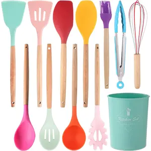 Silicone Kitchen Utensils Set, 12-piece Silicone Cooking Utensils Set Non-stick Cookware Is Heat-resistant, BPA-free, Stirring Kitchen Tools Set, Spoon, Tongs, Whisk, Brush, Spatula (Colorful)
