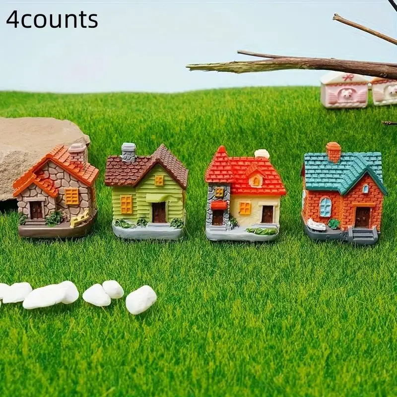 Mini Fairy Garden House Set, Decorative Resin Small Wooden Houses for Glass Containers, Bonsai, Home Decor, Garden Accessories, Multifunctional Indoor Outdoor Ornament
