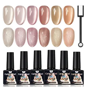 7 Piece Cat Eye Uv Nail Gel Polish Set with 6 Bottles of 7.5ML Gel and 1 Magnet, Perfect Nail Art Tools as a Christmas Gift for Nail Art Lovers Gel Nails Gel Polish Kit