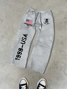 Men's Vintage American Style Loose Fit Sweatpants, Casual Comfy Sweatpants, Drawstring Waist, Wide Leg, Fitted Silhouette, All Seasons Streetwear