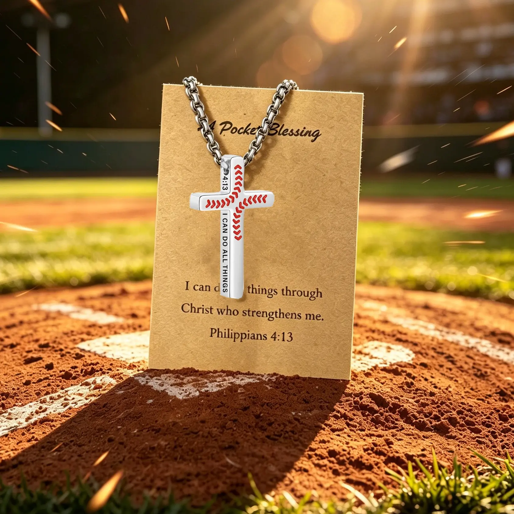 1 Pc Pocket Blessing, Baseball Bible Cross Necklace, Stainless Steel Cross Pendant, Stainless Steel Necklaces, Easter Basket Stuffers Christian Religious Jewelry Gifts, Christian Faith Gift for Athletes, Sports Keepsake for Players and Coaches