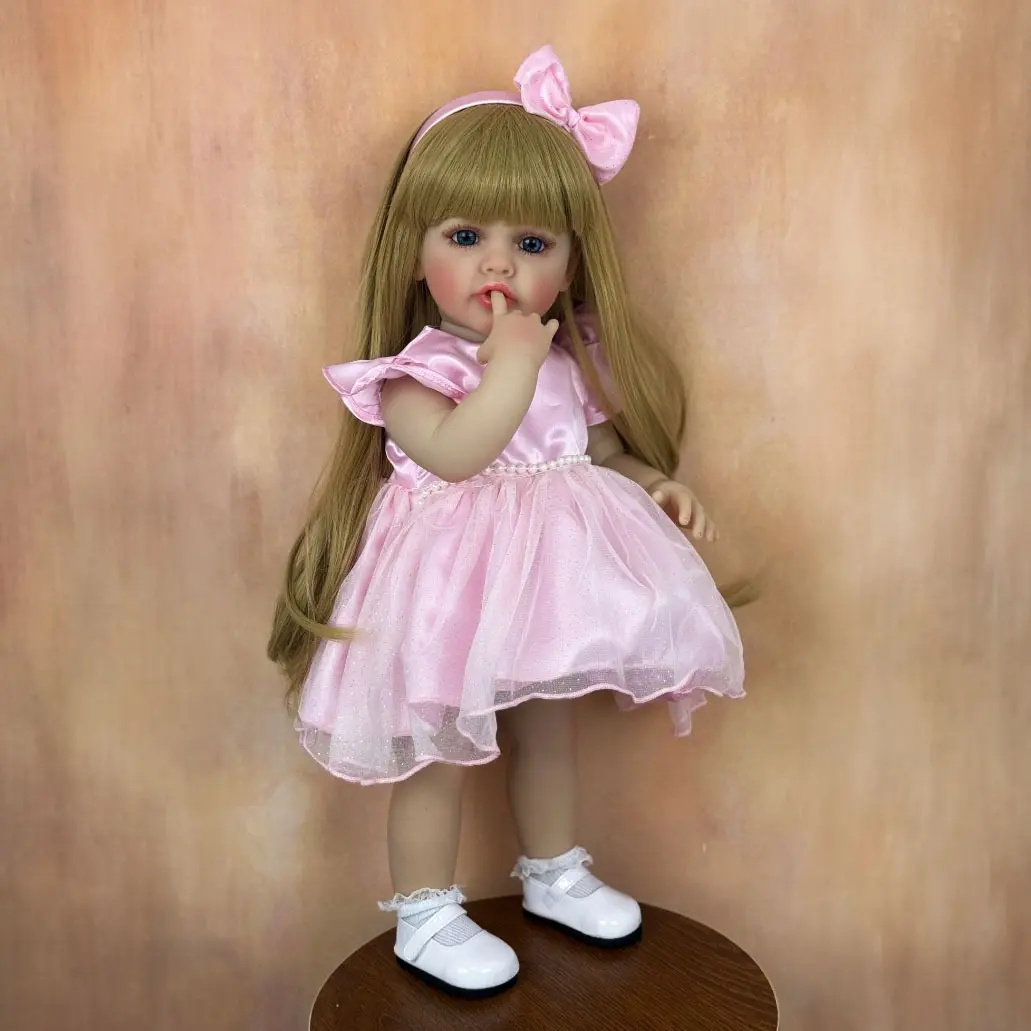 BZDOLL 22" Lifelike Reborn Youngsters Girl Doll - Soft Vinyl Full Body Standing Pose with Blonde Wig, Pink Dress & Accessories (Birth Certificate) - ASTM F963 & EN71 Certified, Birthday Gift for Youngsters Ages 3+, Youngsters Doll