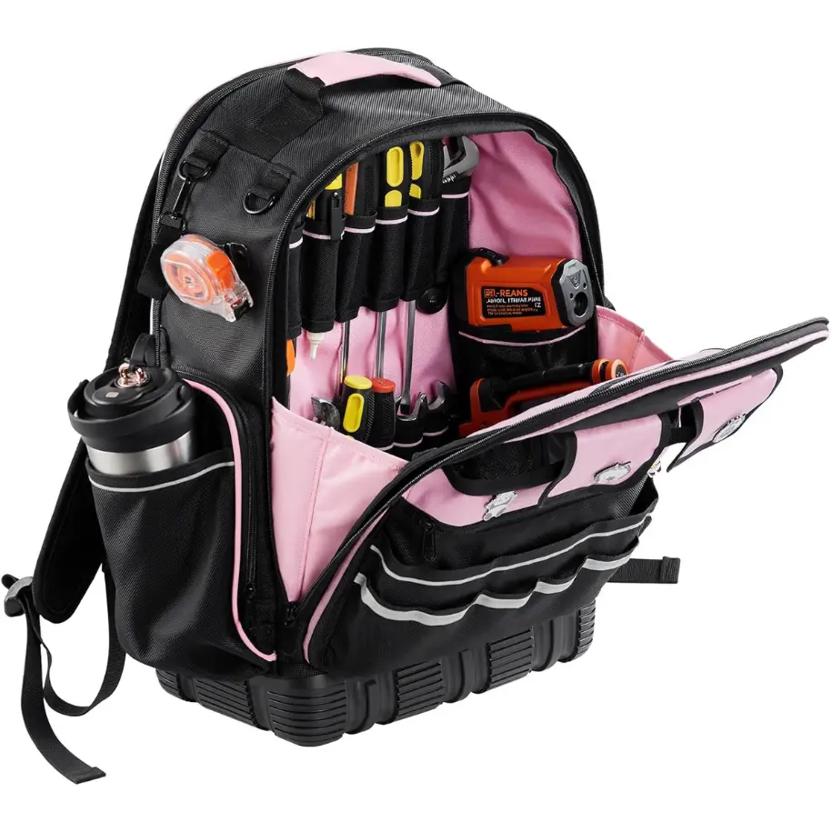 Tool Backpack, 56 Pockets, Heavy-duty Tools Storage Organizer Work Bags Backpack with Laptop Compartment & Molded Base, Electrician Jobsite Backpack for Electrician, Repairman, and HVAC Techs
