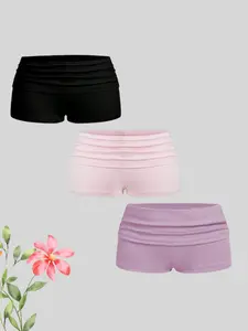 Women's 3-Piece Short Pants Set, Casual Summer Shorts for Women, Comfortable, Fitted, Aesthetic & Stylish Ladies' Underwear, Perfect for Daily Wear, Bottom