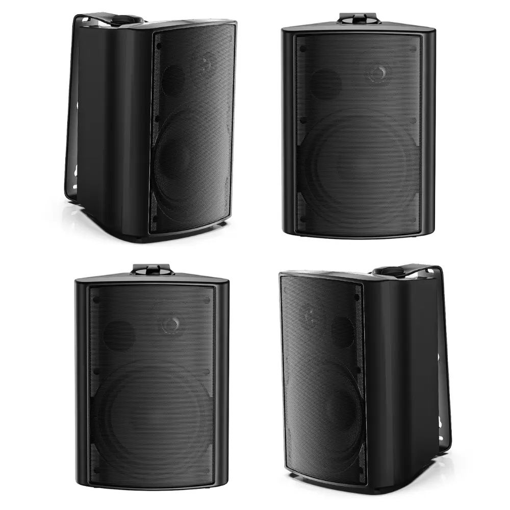 Herdio 5.25in Amplifier Speaker System - 400W-600W Adjustable Bass Outdoor Wireless Bluetooth Speakers, IP65 Waterproof Wall-Mount Loudspeakers for Indoor-Garden, Poolside (White, Black), Outdoor Wireless Speaker