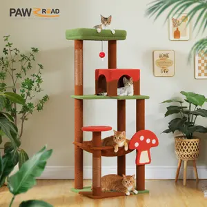 PAWZ Road Cat Tree for Large Cats with Big Hammock, 56.3-Inch Cat Tower with 2 Door Condo House, 6-Tier Cat with Scratching Posts and Top Perch, Cute mushroom cat tree#DealsForYouDays