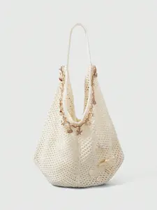 Boho Style Handwoven Crochet Shoulder Bag, Multifunctional Large Capacity, Starfish Shell Coral Pearl Design, Perfect for Travel Shopping Social Events