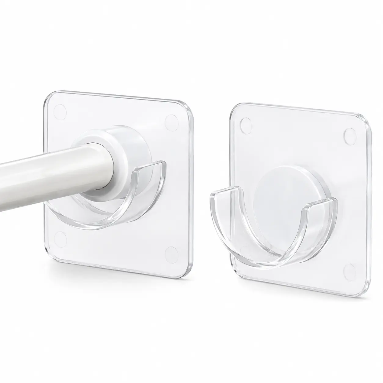 Self Adhesive Curtain Rod Holders, No Drill Adjustable Rod Brackets for Windows & Doors