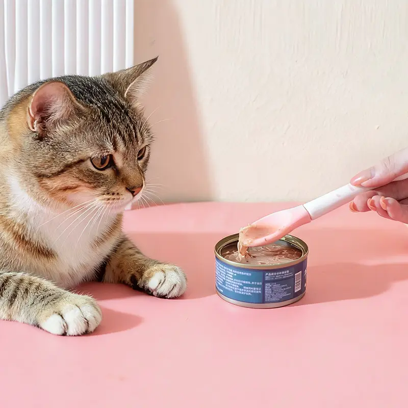 Cat Canned Spoon Feeding Cat Silicone Spoon Pet Puree Food Feeder, Ceramic Handle, Durable & Safe Design, Perfect for Cats' Meals