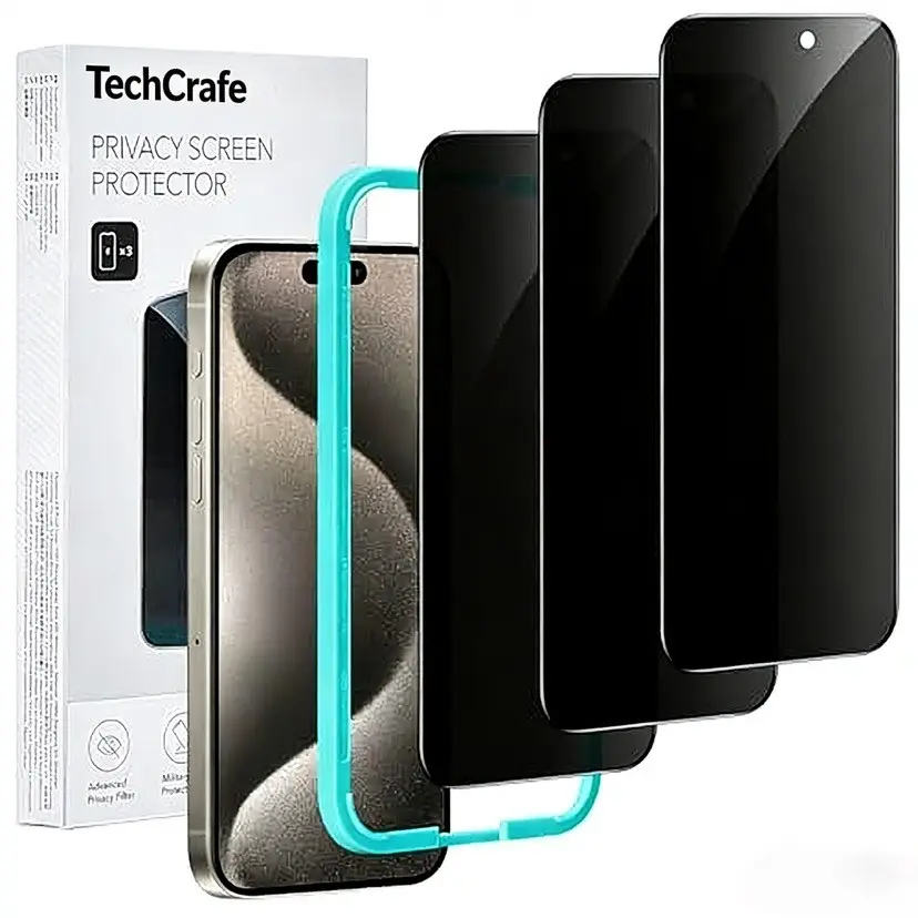 3-piece set compatible with iPhone 17 Pro/16 Pro Max/15/14/13/12/11, privacy screen protector, anti-spy tempered glass privacy screen protector, micro-curved edges, case friendly, Protection | Anti-spy, Tempered-Glass, Micro-curved Edges, Case Friendly