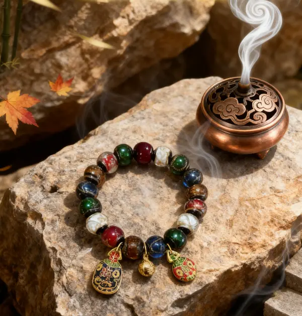 Temple Sacred Incense Ash Beaded Bracelet - 10mm Ancient Incense Ash Glaze Beads, Chinese Feng Shui Daoist Bless 5 Elements Temple Jewelry Bangles, East Asian Wealth-Attracting Costume Accessory for DIY Making, Attracts Wealth, Temple Jewelry Bracelets &