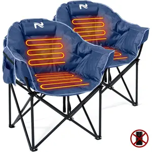 MOPHOTO 2 Pack Heated Camping Chair, Portable Oversized Heated Folding Chairs, Outdoor Padded Heating Lawn Chair Patio Lounge Chairs for Adults【Battery not included】