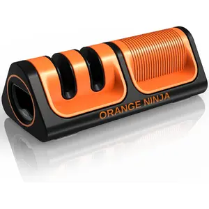 Orange Ninja Mini Knife Sharpener - Coarse & Fine Knife Sharpener, Knife Sharpening System- Knife Sharpeners for Kitchen Knives, Pocket Kitchen Knife Sharpener with Bottle Opener & Fridge Attachment