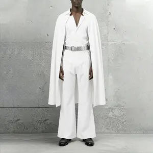 INCERUN Men's 3-Piece Classic 70s Retro Long Formal Cape Suit Set, All-Season Menswear with Vest & Flared Trousers, Mensfashion Outfit for Runway, Stage Performance