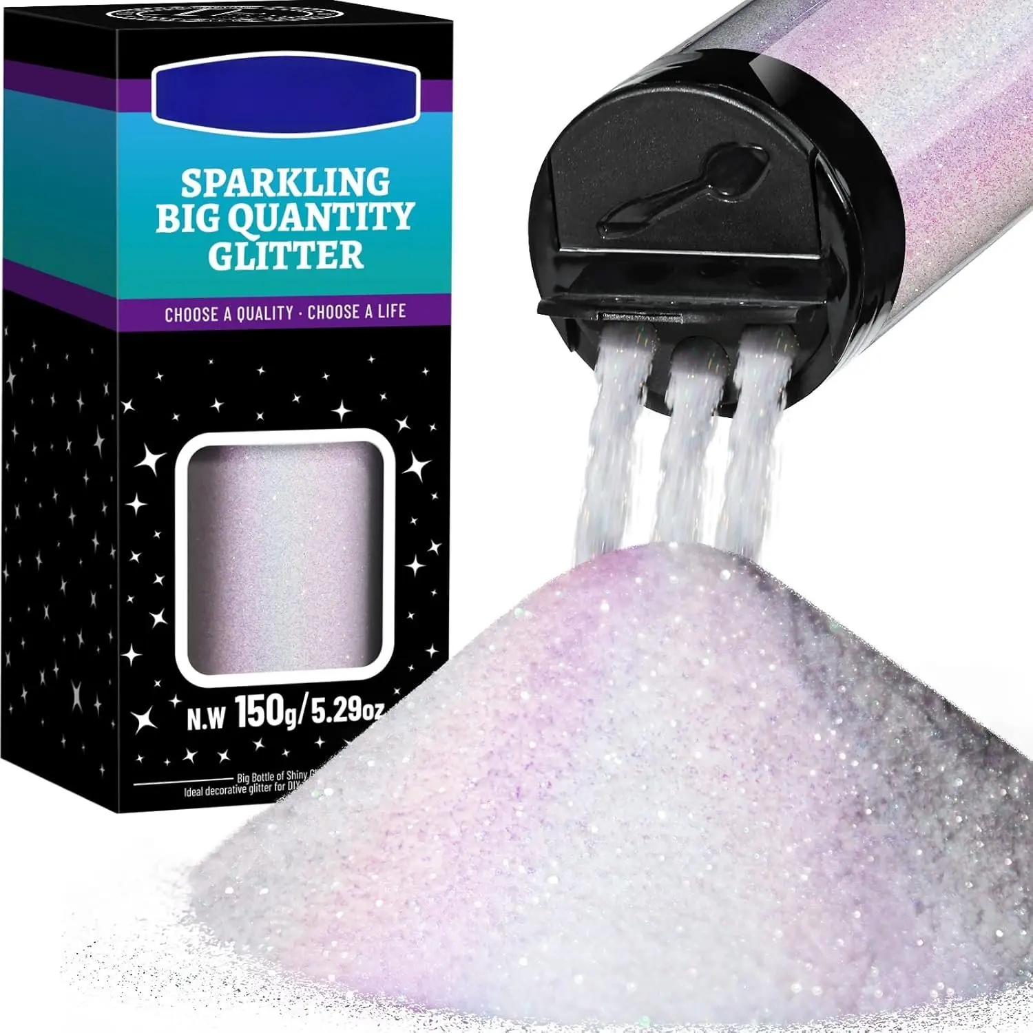 Unisex Holographic White Synthetic Glitter Jar - 150G/5.29OZ Extra Fine Shiny No-Rainbow Makeup Glitter, Tightly Sealed for Christmas Crafts, All-Seasons Festive Party Supplies