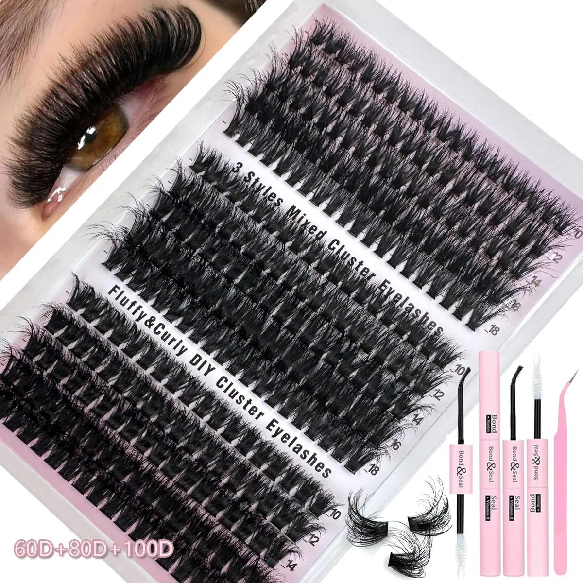 Individual False Eyelashes Kit, 10-18mm False Eyelashes, Volume Focused Lashes, Volumized False Eyelashes, Voluminous False Eyelashes, DIY Eyelash Clusters, Reusable Eyelash Extensions, Eye Makeup Accessories for Women & Girls