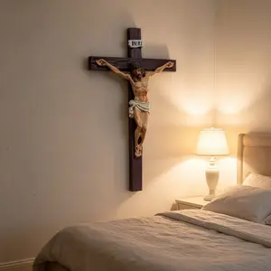 Resin Painted Jesus Cross Ornament, Catholic Relic, Desktop/wall Decor, Hanging Cross Ornament, Religious Icon, Church/home Prayer Decoration, Memorial Gift