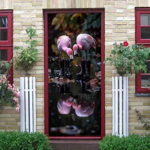 2pcs Pink Flamingo Wall Stickers Creative Animal Decorative Decals Waterproof Self Adhesive Removable Living Room BedroomWall Decor Kids Room Kindergarten Background Wall Art Nordic Ins Style Home Access