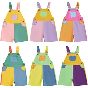PYBCVRRD 90's Style Toddler Boy And Girls Dopamine Color Overalls Patchwork Suspender Shorts Adjustable Straps Romper Summer Loose Pants Kids Dopamine Dressing Clothes