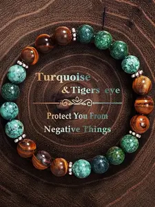 1pc Fashion Natural Turquoise Beaded Bracelet, High Quality Bracelet, Crystal Bead Bangle, Unisex Jewelry, Unisex Design, Protects Against Negative Energy, Suitable as Jewelry Accessories or Gifts for Classmates, Family, and Friends, Bead Bracelets