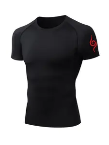 Men's Short Sleeve Tight-Fitting T-Shirt with Arm Pattern Print, Summer Quick-Dry Stretch Fitness Top Sporty Silhouette for Running & Workout Quick Drying Top