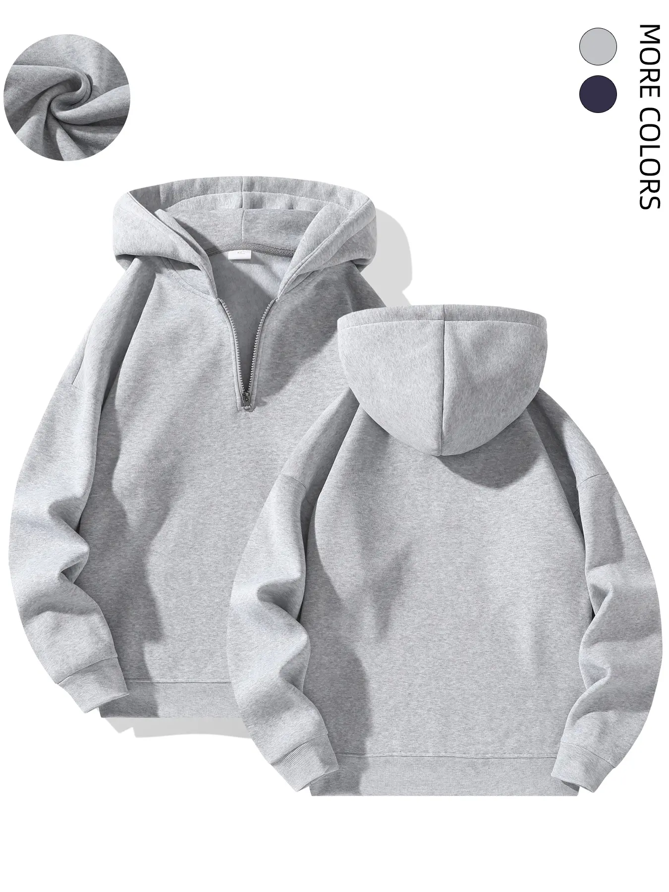 Men's Fleece Pullover Hoodie, Solid Half-Zip Long Sleeve Everyday Tops for Couples, Sporty Chic Mens Clothing