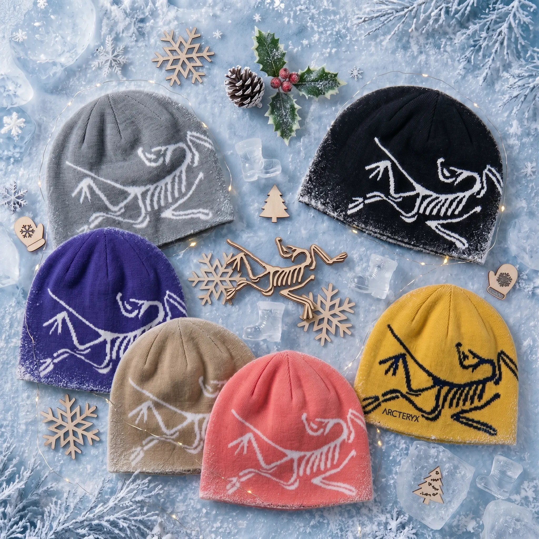 Arcteryx Bird Head Logo Winter Knit Beanie Winter Wonderland Edition | Premium Recycled Wool Blend Thermal Toque Hat | Y2K Frozen Legacy Ski Apparel