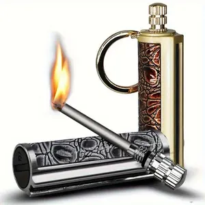 10,000- Refillable Permanent Match Lighter with Flint & - Waterproof Waterproof Outdoor Ignition Tool, Portable Fire Starter Suitable for Camping,, Emergency (No Oil Included)