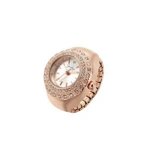 Rose Gold Crystal Ring Watch - Elegant Design with Rose Gold Finish and Simple Strap